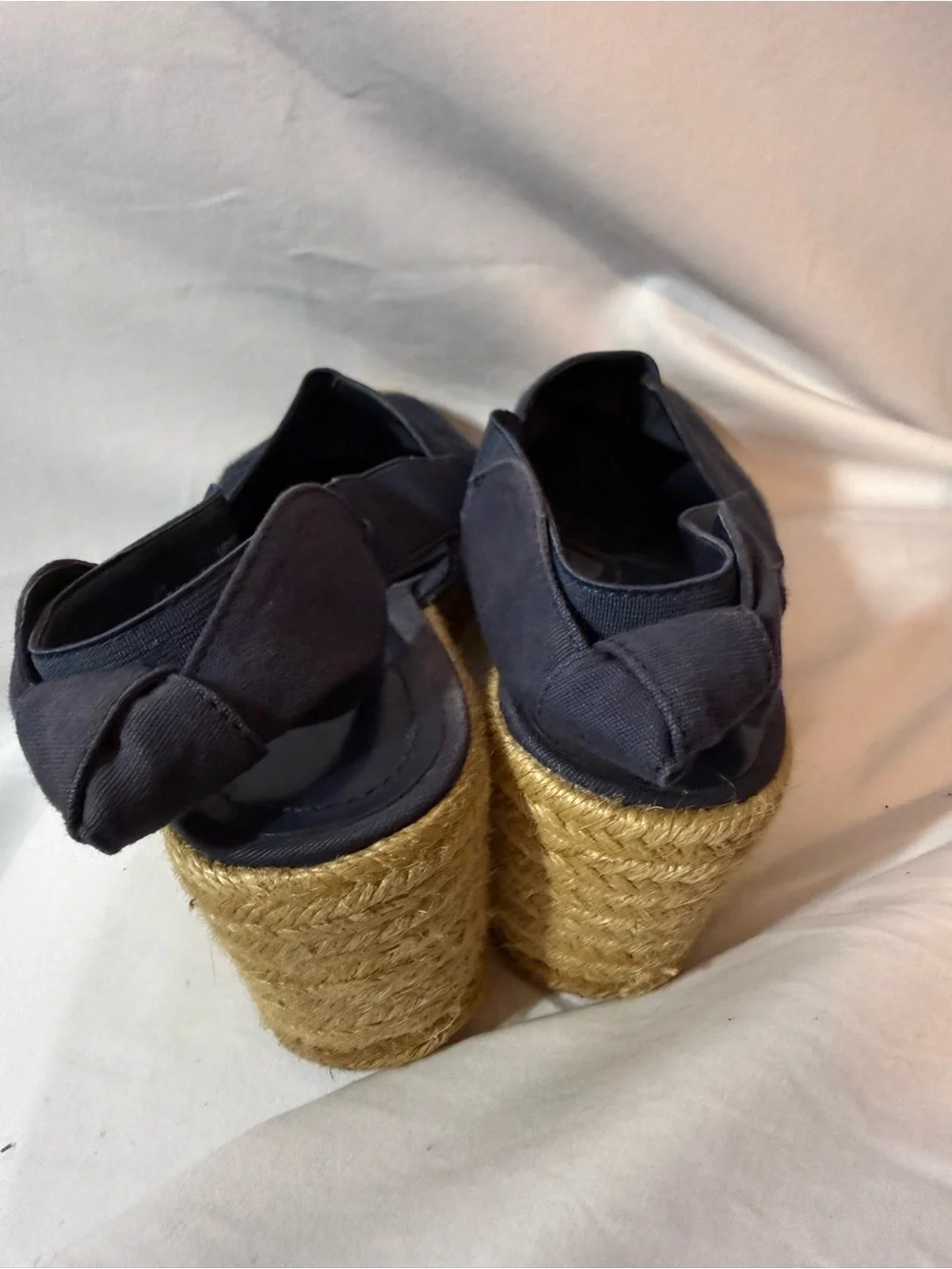 Lauren Ralph Lauren Helma Espadrille Wedge Sandals Black Slingback Bow 9.5B